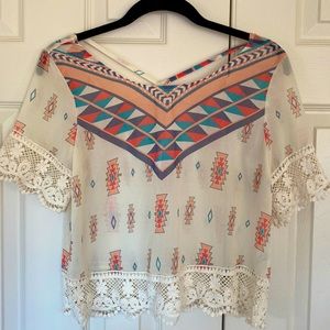 Xhilaration, Bohemian style top with Lace, women’s sz S